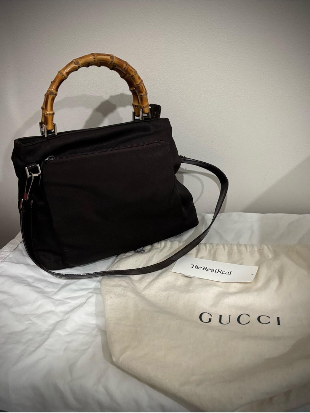 Gucci Dark Brown Bamboo-Handle Shoulder Bag with original strap and dust bag!!